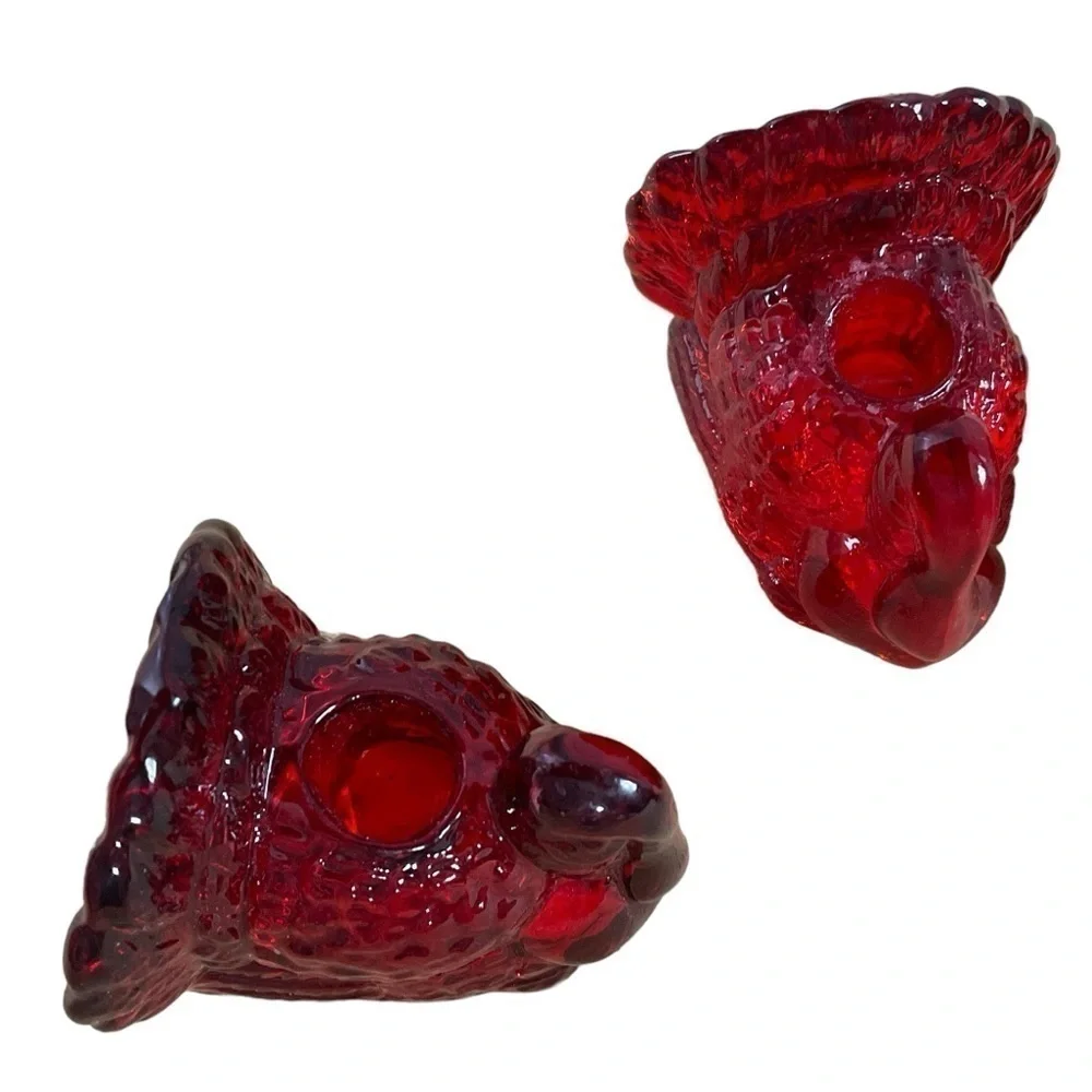 4 Williams-Sonoma Cranberry Turkeys Tapers Candles Holder Cranberry Amberina